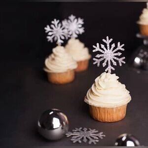 Set of 10 Glitter Snowflakes cup cakes toppers New
